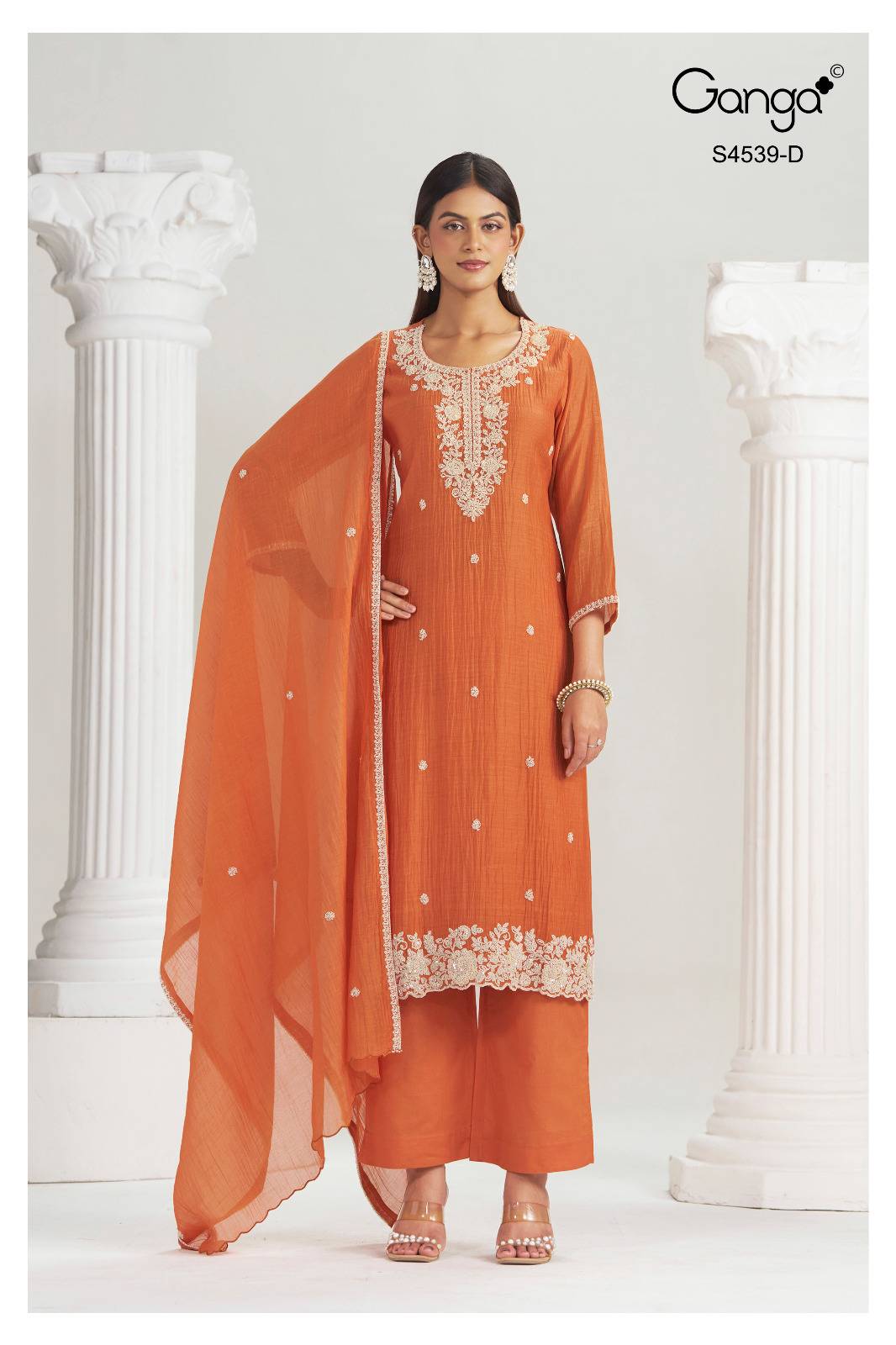APARNA 4539 Series By GANGA FASHION Stylish Beautiful Colourful PURE BANARASI MUL Dresses At Wholesale Price